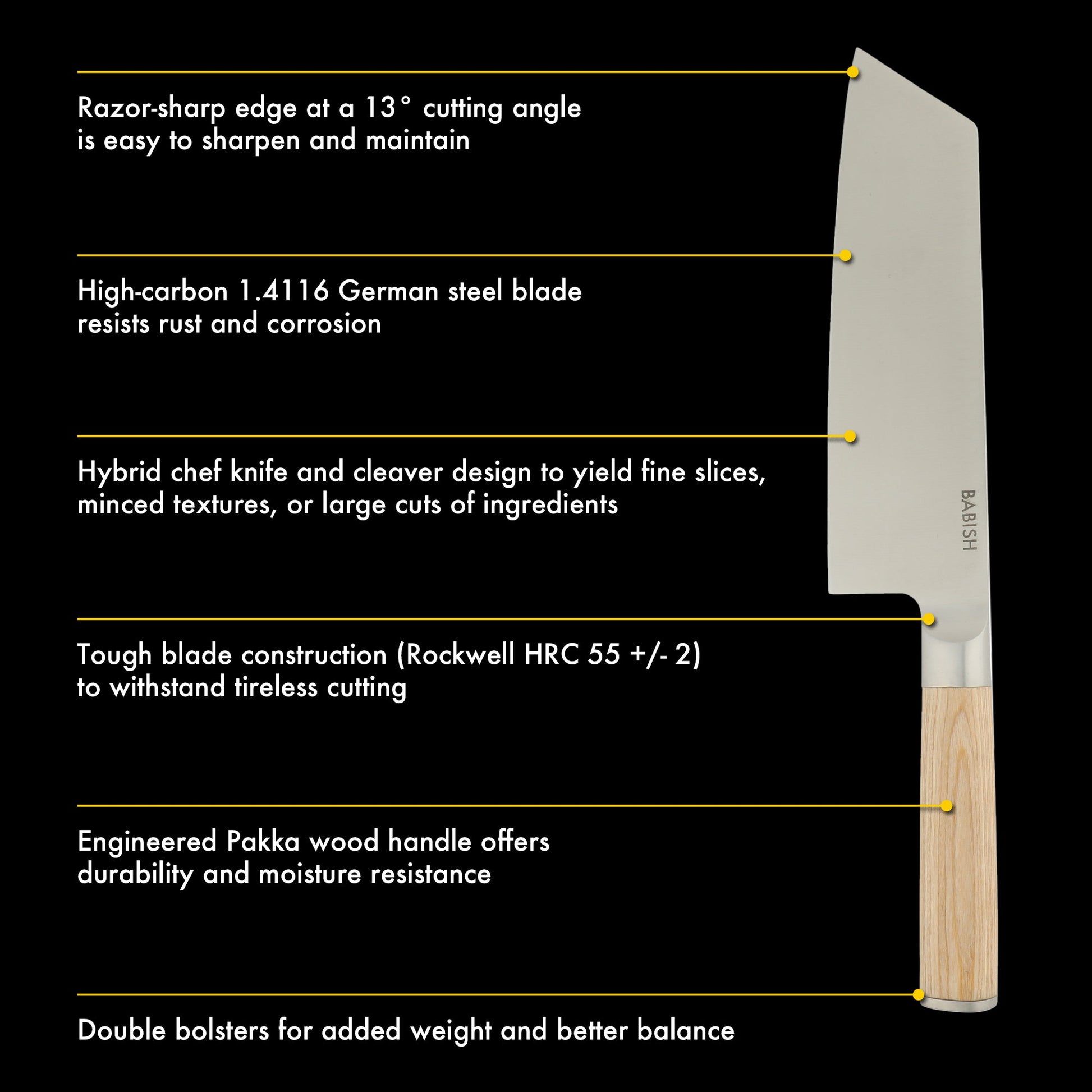 Babish 7.5-Inch Clef Knife – High-Carbon 1.4116 German Steel Kitchen Knife with Pakka Wood Handle, Chef & Cleaver Hybrid for Chopping, Slicing & Prep, Full-Tang, Razor Sharp, Ergonomic Design