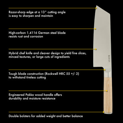 Babish 7.5-Inch Clef Knife – High-Carbon 1.4116 German Steel Kitchen Knife with Pakka Wood Handle, Chef & Cleaver Hybrid for Chopping, Slicing & Prep, Full-Tang, Razor Sharp, Ergonomic Design