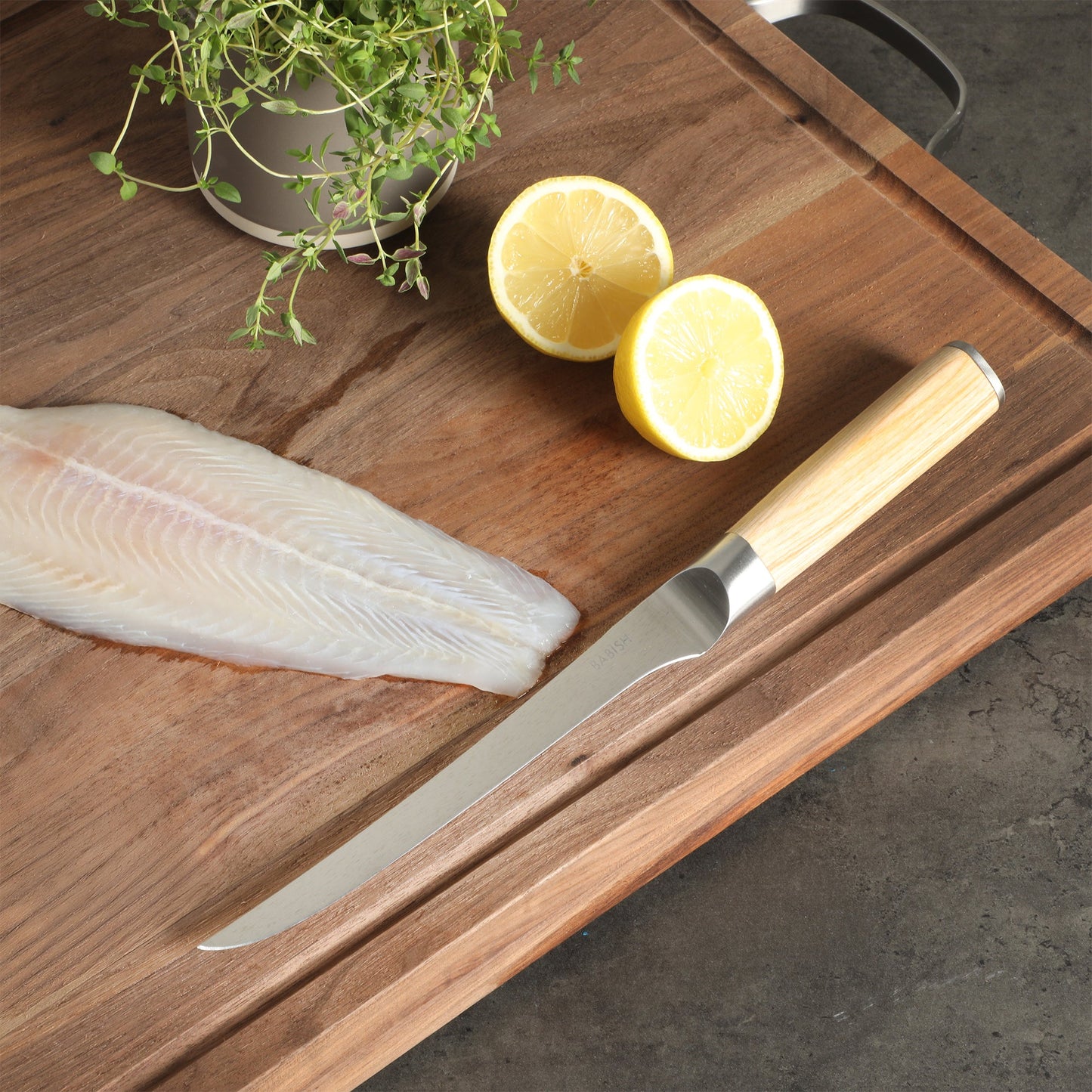 Babish 1.4116 German Stainless Steel Boning & Fillet Knife with Pakka Wood Handle – 6-Inch Full-Tang Flexible Kitchen Knife for Meat, Poultry, Fish & Precision Butchering