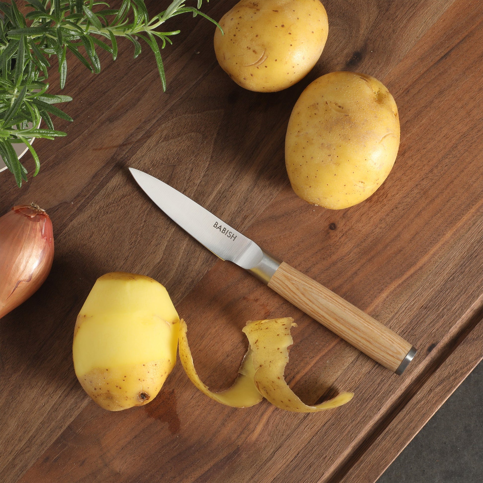 Babish 1.4116 German Stainless Steel Paring Knife with Pakka Wood Handle – 3.5-Inch Precision Kitchen Knife for Peeling, Trimming & Prep Work, Full-Tang Blade