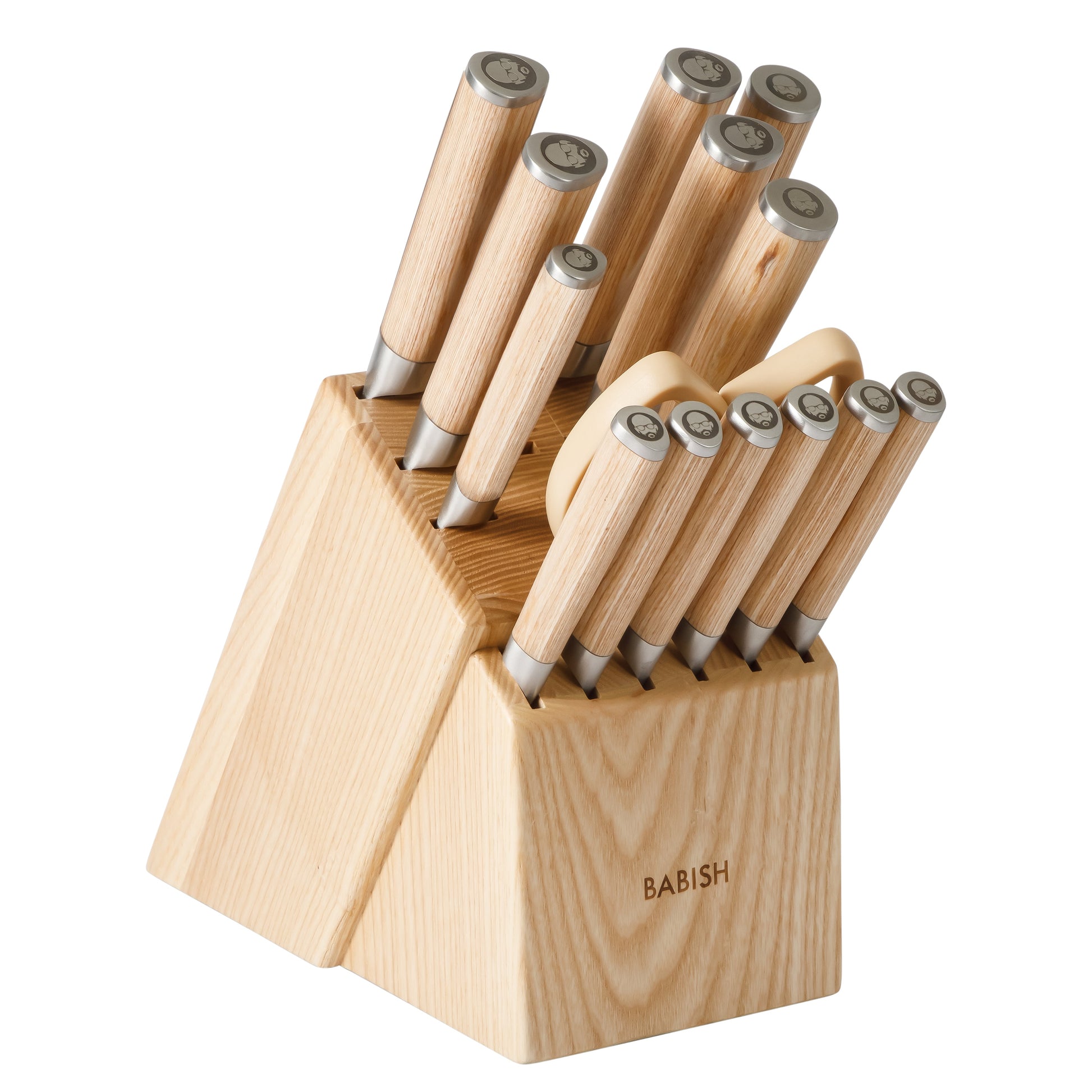 Babish High-Carbon 1.4116 German Steel 15 Piece Full Tang Forged Cutlery Kitchen Knife Block Set - Light/Dark Pakka Wood Handle