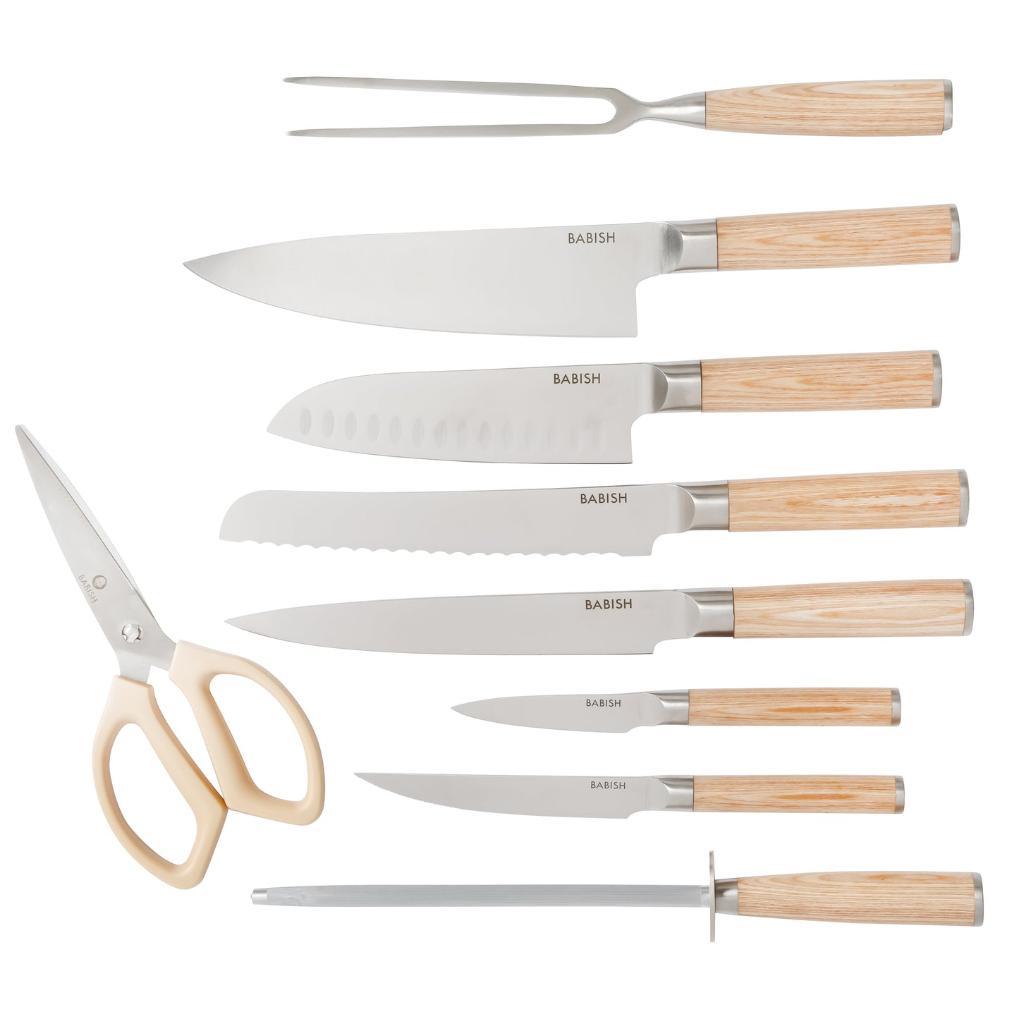 Babish High-Carbon 1.4116 German Steel 15 Piece Full Tang Forged Cutlery Kitchen Knife Block Set - Light/Dark Pakka Wood Handle