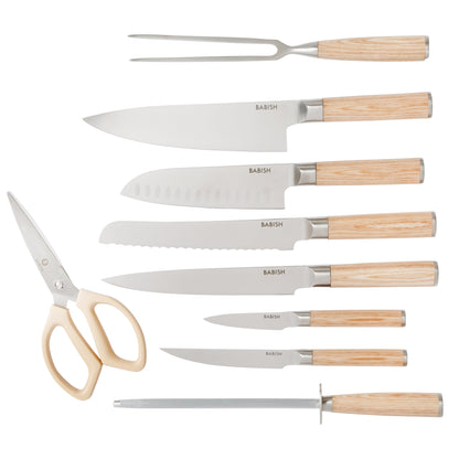 Babish High-Carbon 1.4116 German Steel 15 Piece Full Tang Forged Cutlery Kitchen Knife Block Set - Light/Dark Pakka Wood Handle