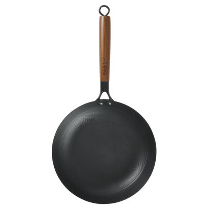 Babish 9.5 Inch/11 Inch Cast Iron Skillet with Wooden Handle, Pre-Seasoned Nonstick Pan with Honeycomb Cooking Surface, Induction Oven Safe Skillet