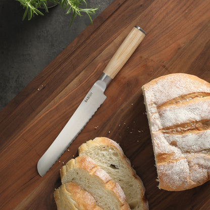 Babish 8-Inch Bread Knife – High-Carbon 1.4116 German Steel Serrated Knife with Pakka Wood Handle, Full-Tang Razor Sharp Kitchen Knife for Slicing Bread, Crusting & Artisan Loaves