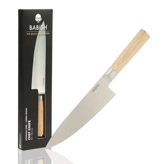 Babish 8-Inch Chef Knife – High-Carbon 1.4116 German Steel Kitchen Knife with Pakka Wood Handle, Full-Tang Razor Sharp Chef’s Blade for Chopping, Slicing, Dicing & Everyday Prep