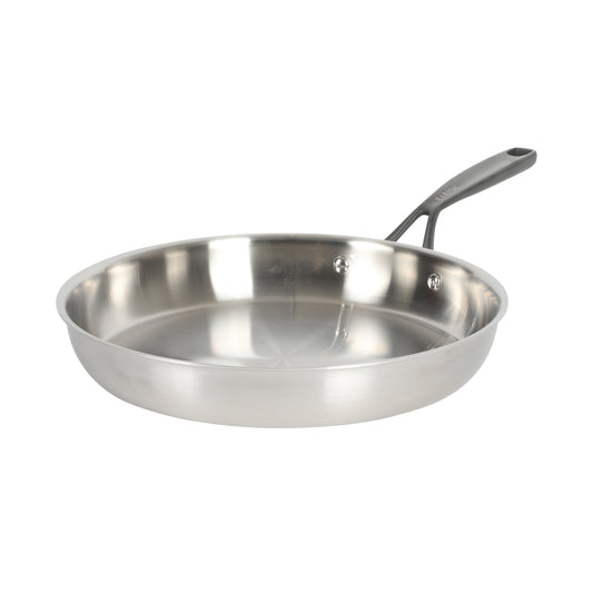 Babish 12-Inch Tri-Ply Stainless Steel Frying Pan with Lid & Black Handle – Professional Grade Skillet for Searing, Sautéing & Even Heat Cooking