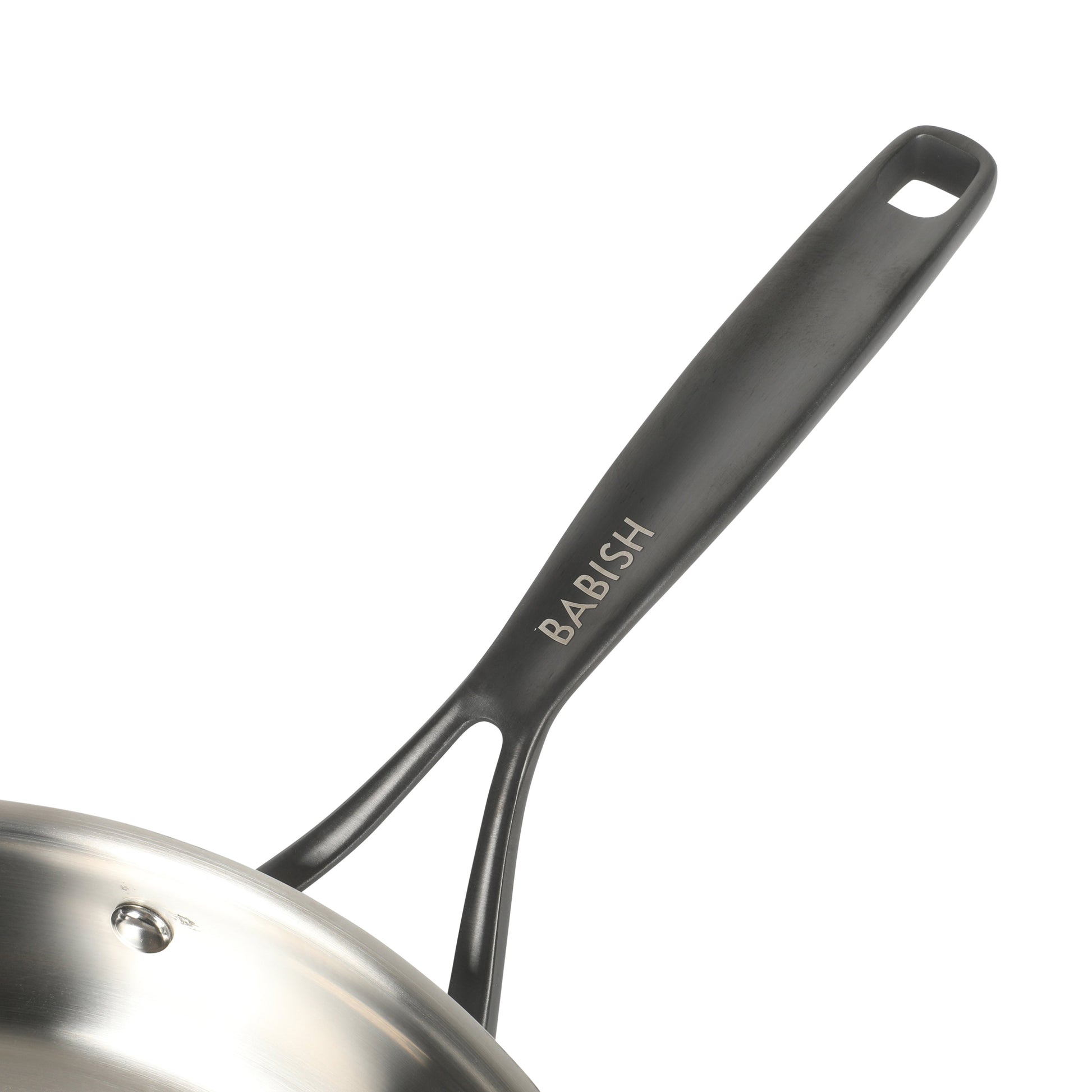 Babish 12-Inch Tri-Ply Stainless Steel Frying Pan with Lid & Black Handle – Professional Grade Skillet for Searing, Sautéing & Even Heat Cooking