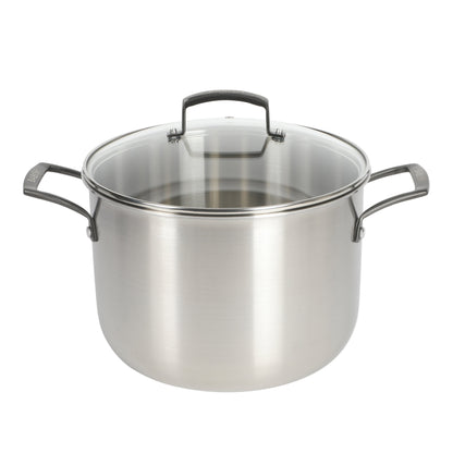 Babish 8 Quart Tri-Ply Stainless Steel Stock Pot with Glass Lid & Black Handles – Dutch Oven, Oven Safe, Dishwasher Safe