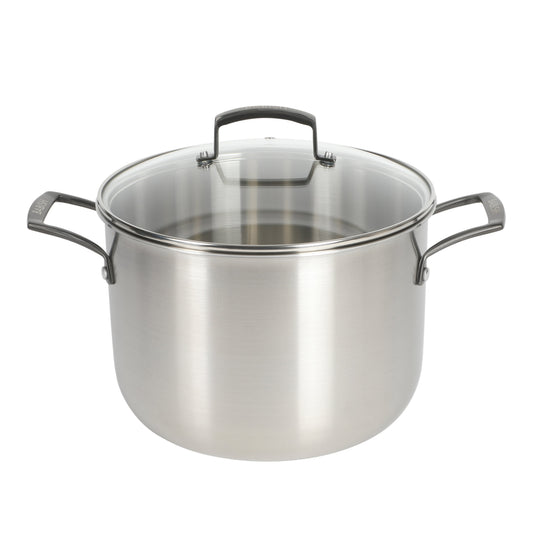 Babish 8 Quart Tri-Ply Stainless Steel Stock Pot with Glass Lid & Black Handles – Dutch Oven, Oven Safe, Dishwasher Safe