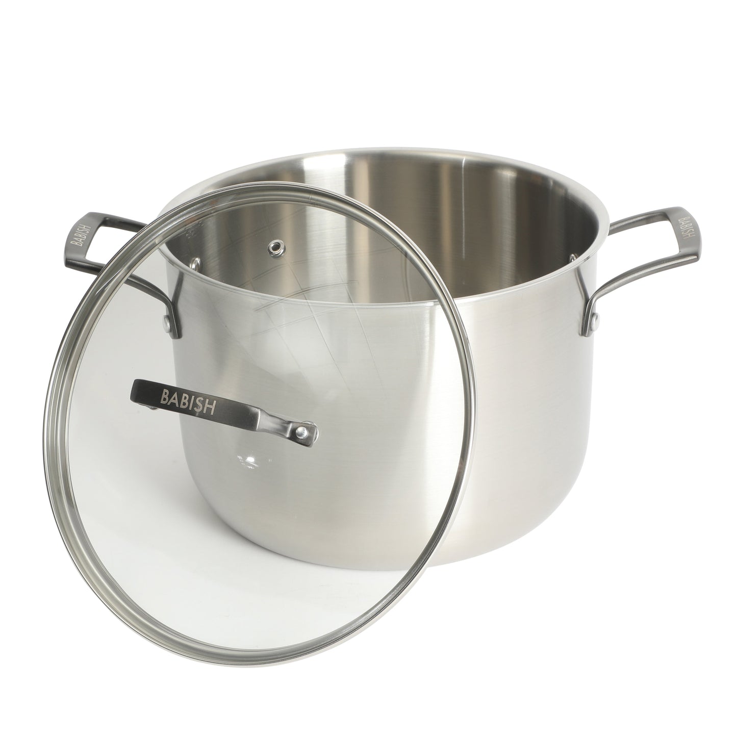 Babish 8 Quart Tri-Ply Stainless Steel Stock Pot with Glass Lid & Black Handles – Dutch Oven, Oven Safe, Dishwasher Safe