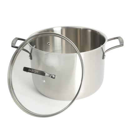 Babish 8 Quart Tri-Ply Stainless Steel Stock Pot with Glass Lid & Black Handles – Dutch Oven, Oven Safe, Dishwasher Safe