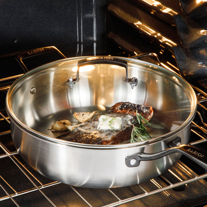 Babish 5-Qt Stainless Steel Sauté Pan with Lid – Heavy Duty Nonstick-Ready, Oven & Induction Safe, Everyday Kitchen Cookware