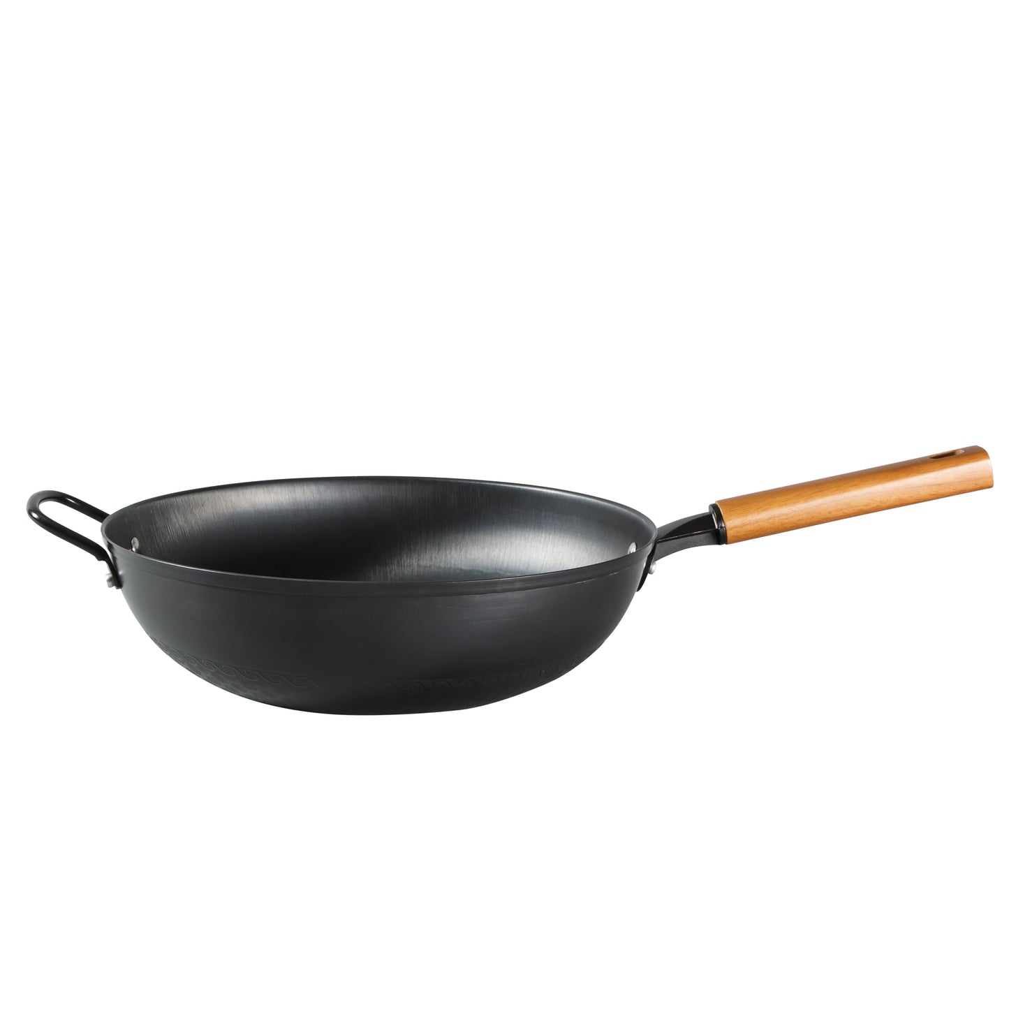 Oster Dunwood 3 Piece Carbon Steel Wok, 13.8” PFAS-Free Stir Fry Pan with Wooden Spatulas, High Heat, Oven & Stovetop Safe