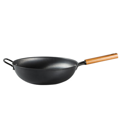 Oster Dunwood 3 Piece Carbon Steel Wok, 13.8” PFAS-Free Stir Fry Pan with Wooden Spatulas, High Heat, Oven & Stovetop Safe