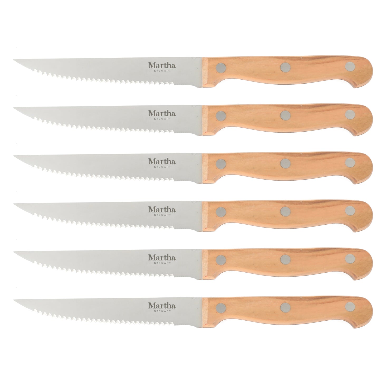 Martha Stewart 15 Piece Austenwood German Stainless Steel Cutlery Kitchen Knife Block Set W/ Italian Olive Wood Forged Handle & Wood Block