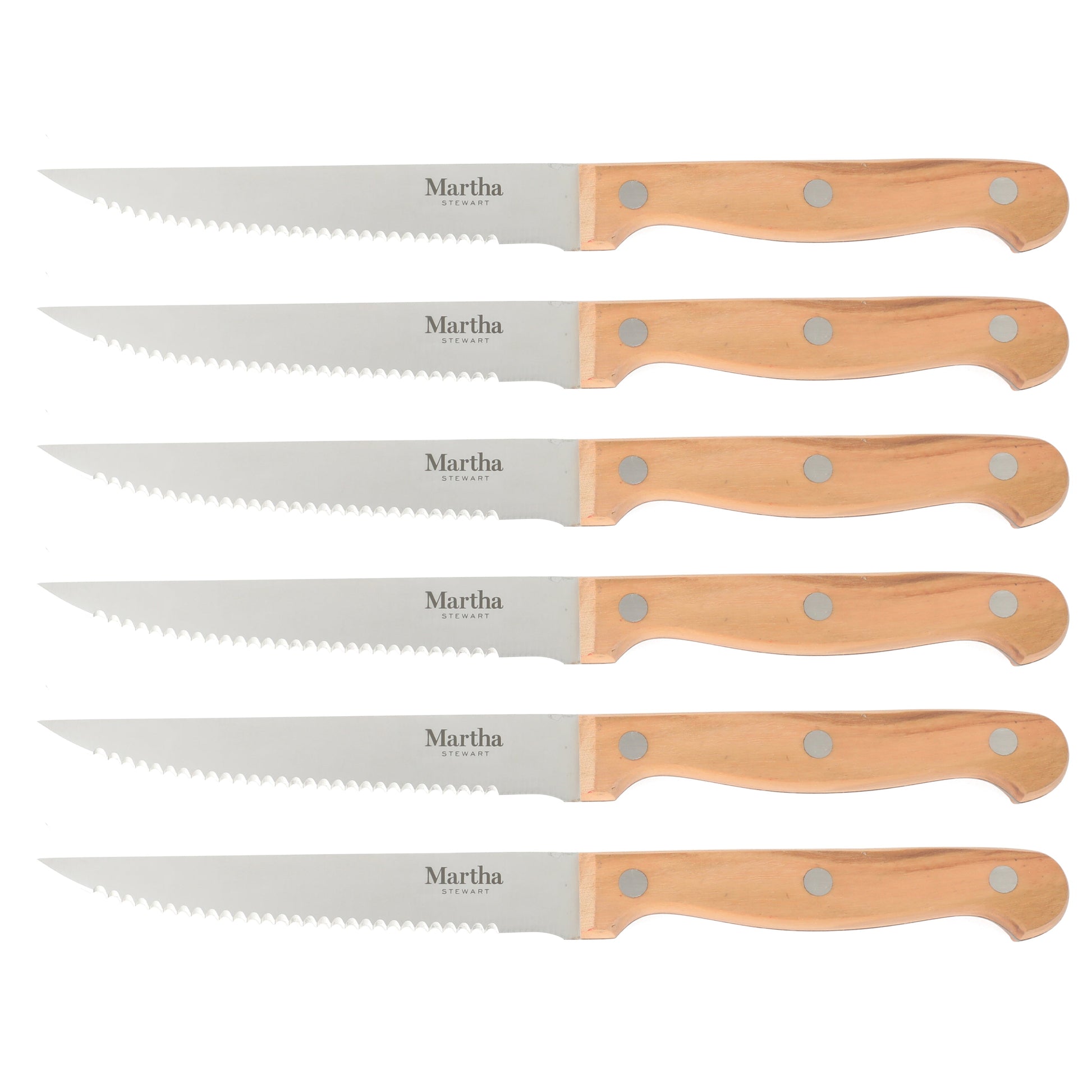 Martha Stewart 15 Piece Austenwood German Stainless Steel Cutlery Kitchen Knife Block Set W/ Italian Olive Wood Forged Handle & Wood Block