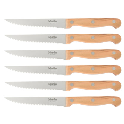 Martha Stewart 15 Piece Austenwood German Stainless Steel Cutlery Kitchen Knife Block Set W/ Italian Olive Wood Forged Handle & Wood Block