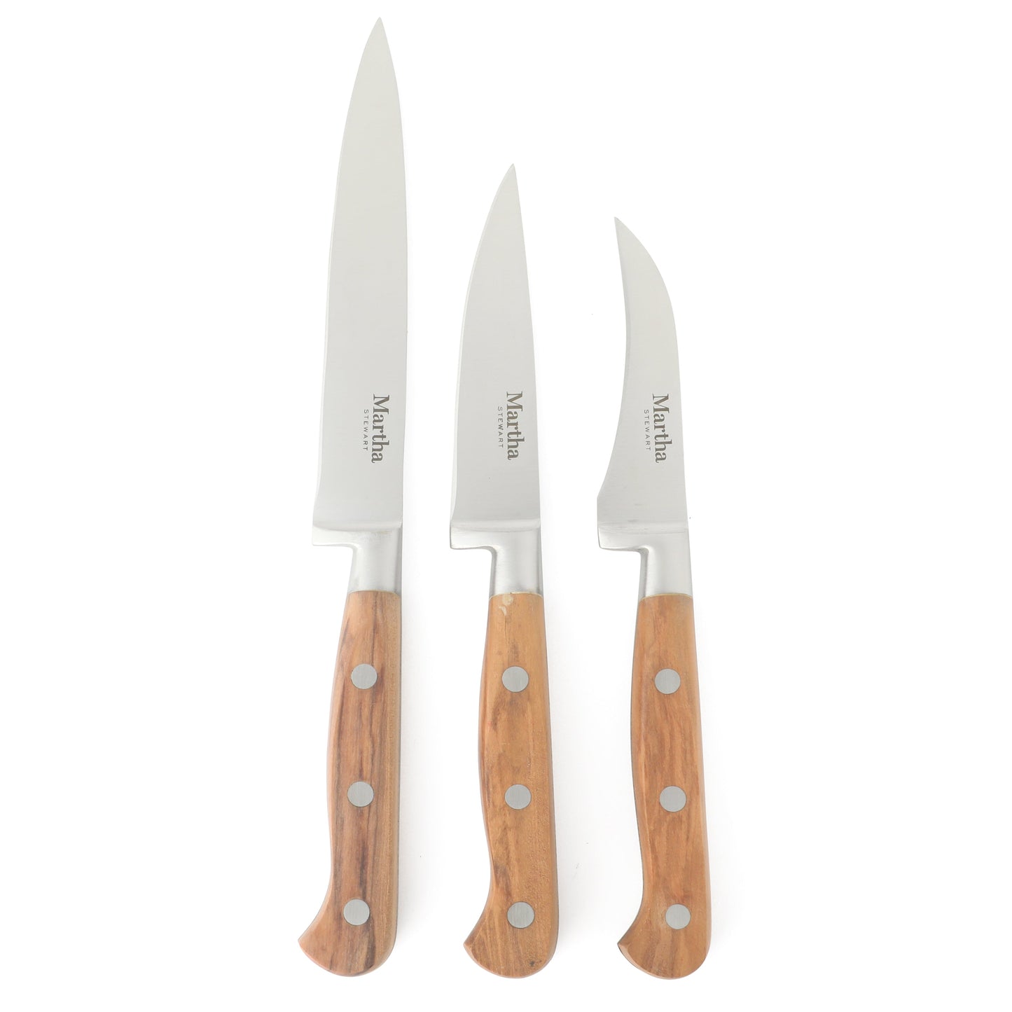 Martha Stewart 15 Piece Austenwood German Stainless Steel Cutlery Kitchen Knife Block Set W/ Italian Olive Wood Forged Handle & Wood Block