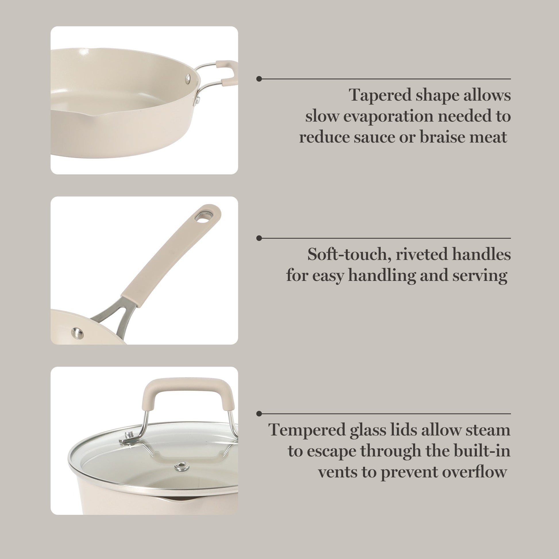 Martha Stewart Heathland Premium Nonstick PFA Free Ceramic Interior 10-Piece Tapered Aluminum Cookware Set - Linen White