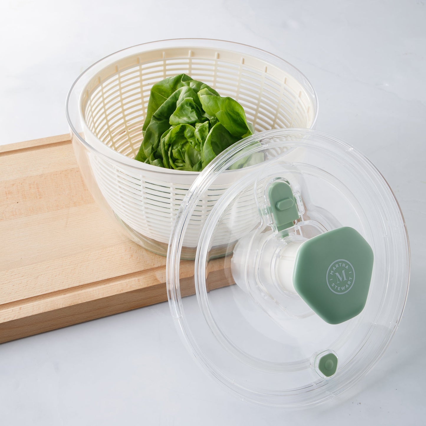 Martha Stewart Gulfwind 6.3 Qt Salad Spinner, Fruit Washer, Fruit Washing Bowl with Strainer, Vegetable Cleaner, Salad Cleaner, Lettuce Washer