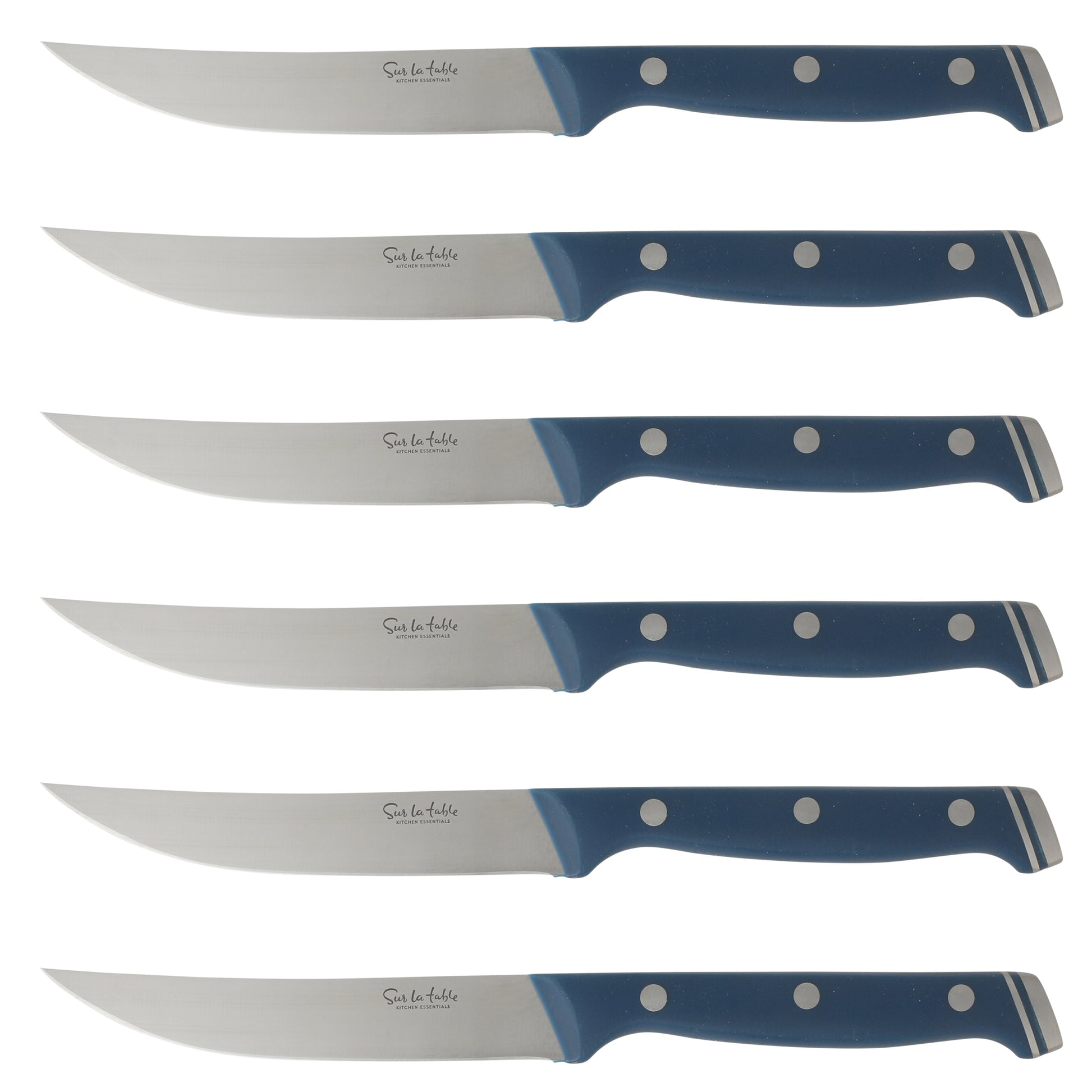 Sur La Table Kitchen Essentials 14 Piece Cutlery Set, German Steel Forged Knives, Beech Wood Block, Chef, Santoku, Bread, Steak Knives, Shears & Sharpener - Blue