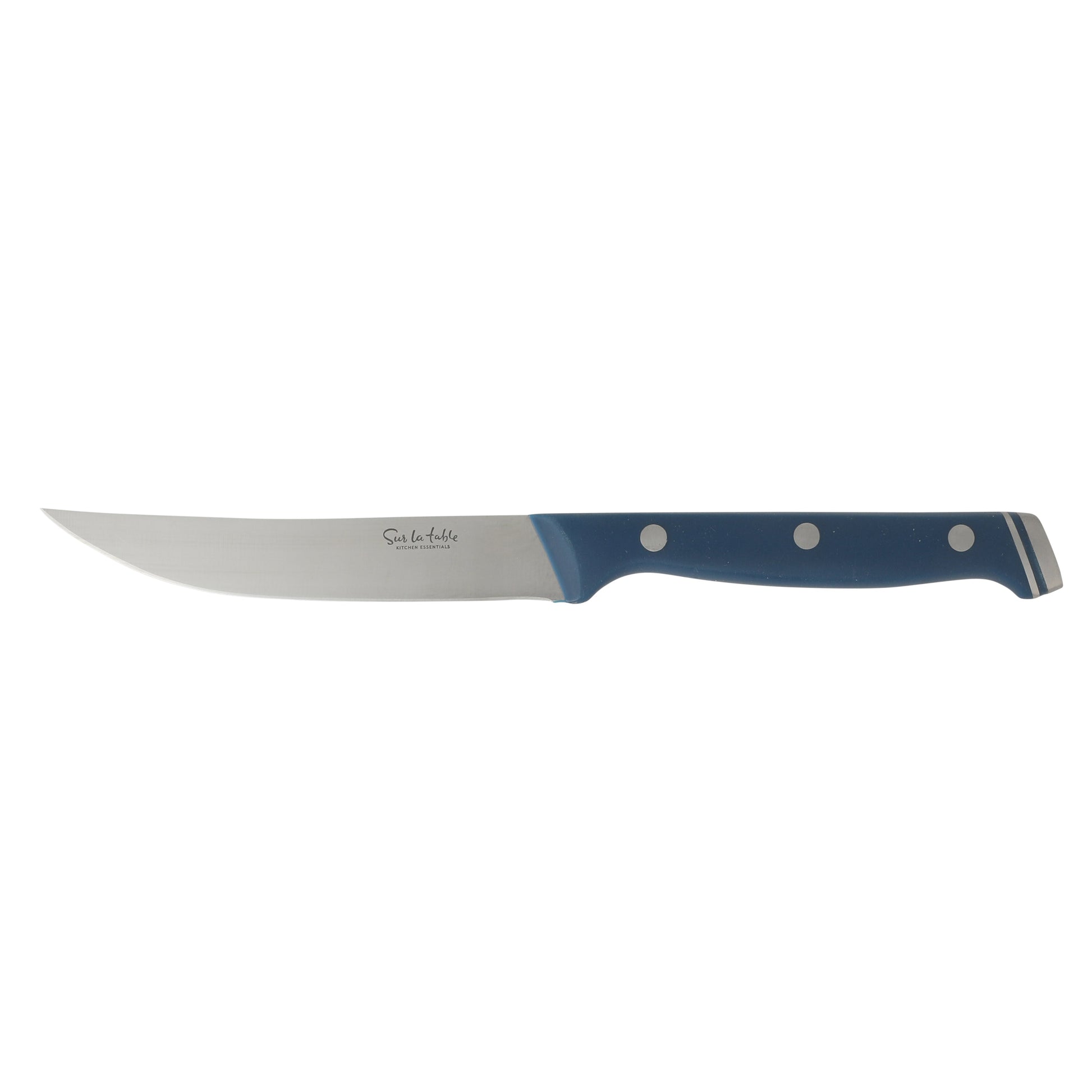 Sur La Table Kitchen Essentials 14 Piece Cutlery Set, German Steel Forged Knives, Beech Wood Block, Chef, Santoku, Bread, Steak Knives, Shears & Sharpener - Blue