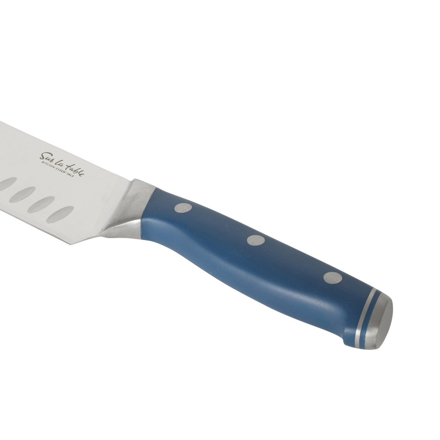Sur La Table Kitchen Essentials 14 Piece Cutlery Set, German Steel Forged Knives, Beech Wood Block, Chef, Santoku, Bread, Steak Knives, Shears & Sharpener - Blue