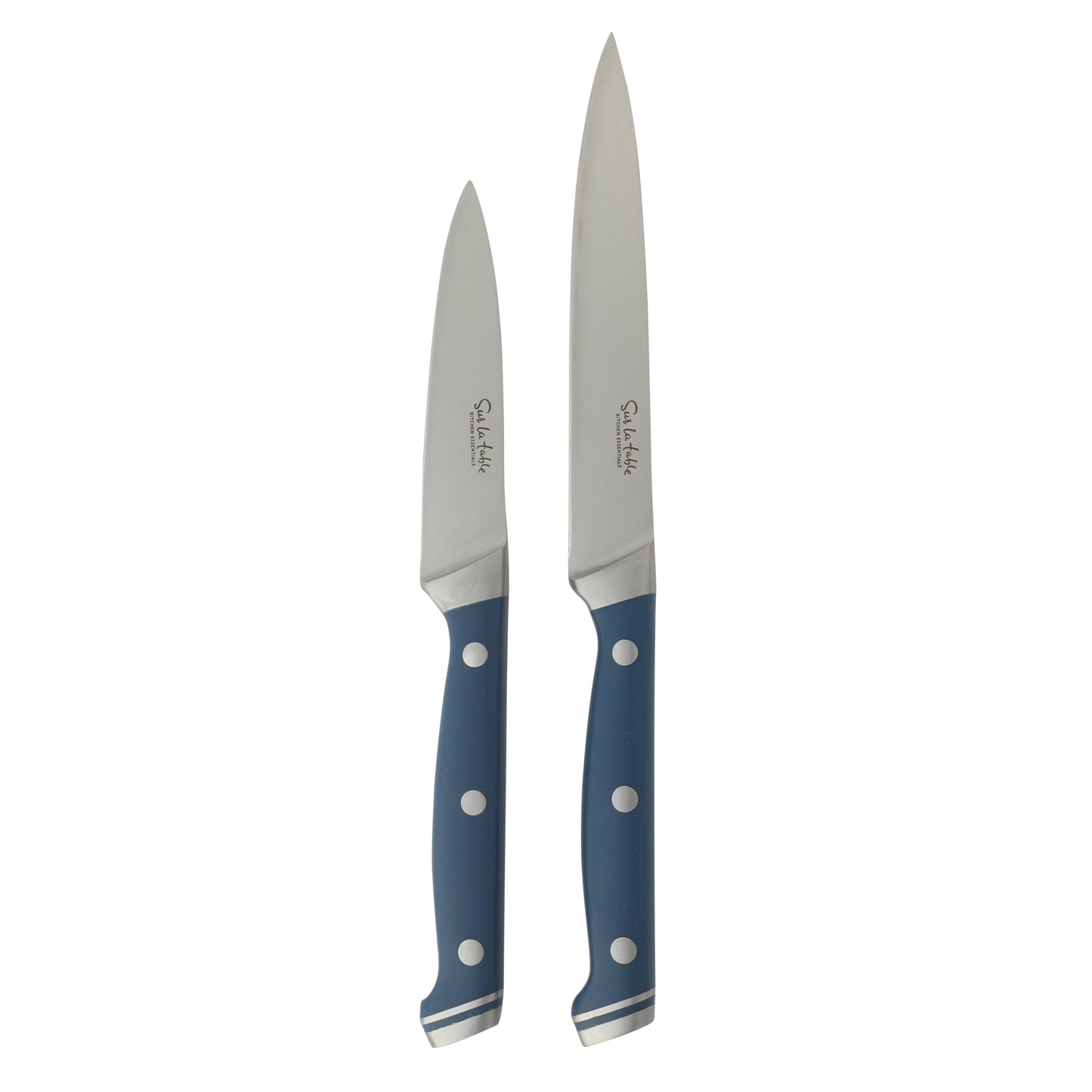 Sur La Table Kitchen Essentials 14 Piece Cutlery Set, German Steel Forged Knives, Beech Wood Block, Chef, Santoku, Bread, Steak Knives, Shears & Sharpener - Blue