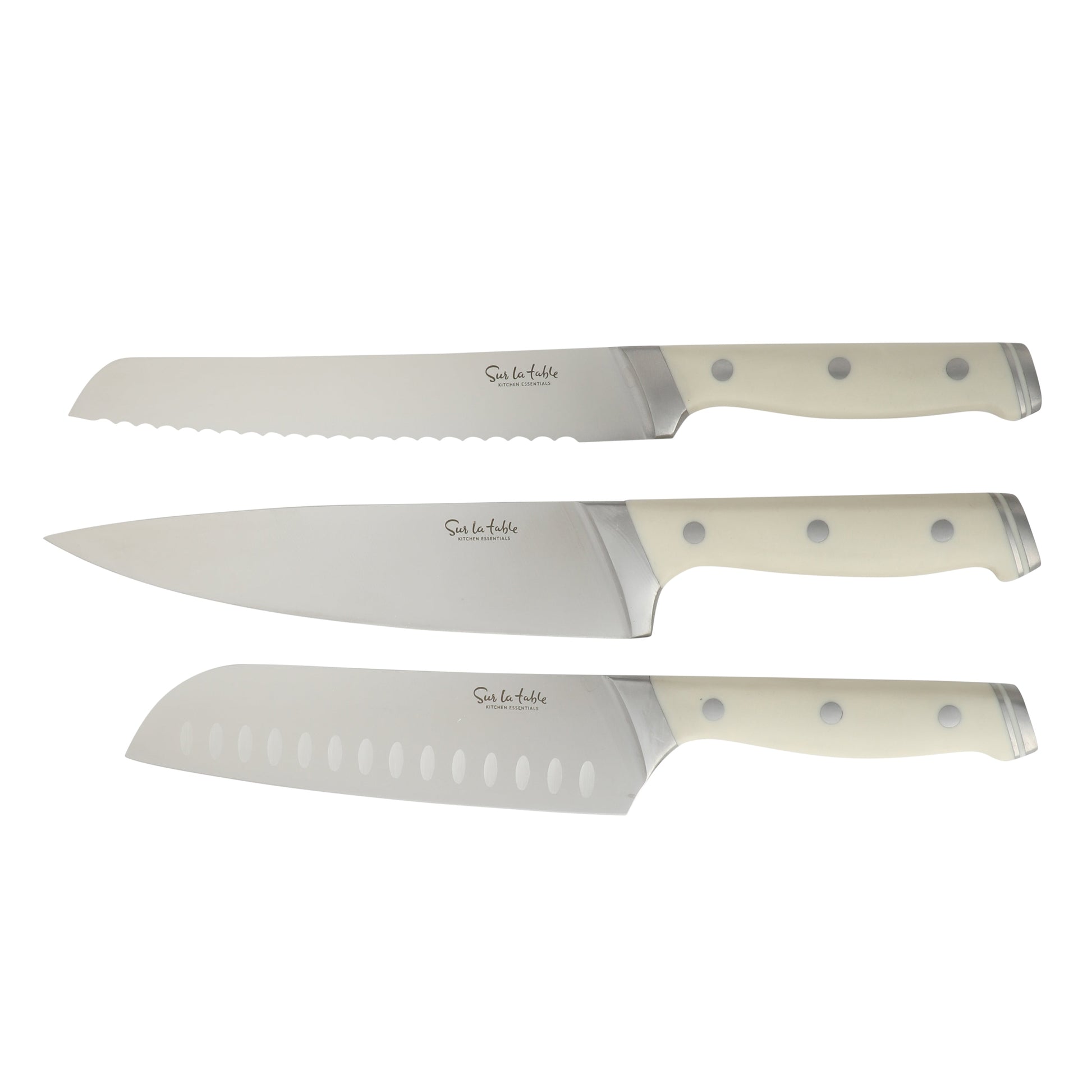 Sur La Table Kitchen Essentials 14 Piece Cutlery Set, German Steel Forged Knives, Beech Wood Block, Chef, Santoku, Bread, Steak Knives, Shears & Sharpener - Blue