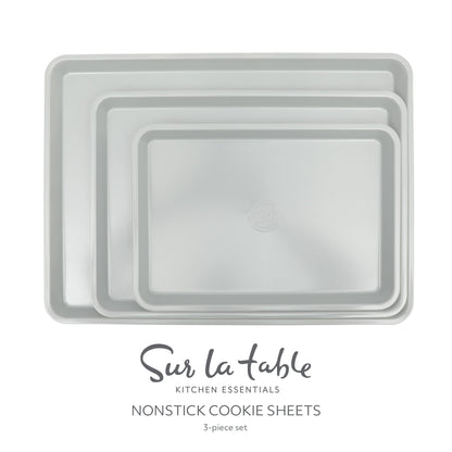 Sur La Table Kitchen Essentials Bake Sale 3-Piece Cookie Sheet Set – Nonstick Carbon Steel Baking Pans (13, 15, 18 Inch) – Grey Easy-Clean Oven Trays for Cookies, Roasting & More
