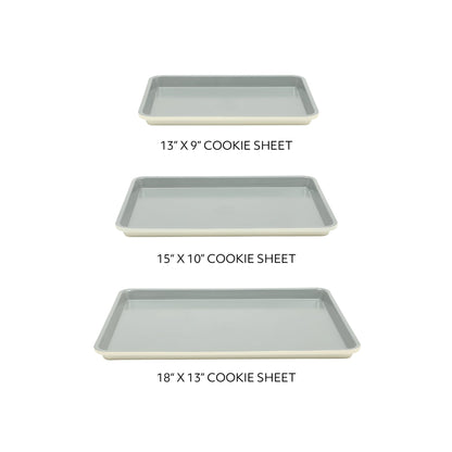 Sur La Table Kitchen Essentials Bake Sale 3-Piece Cookie Sheet Set – Nonstick Carbon Steel Baking Pans (13, 15, 18 Inch) – Grey Easy-Clean Oven Trays for Cookies, Roasting & More