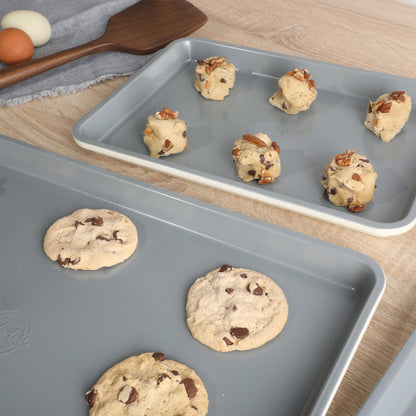 Sur La Table Kitchen Essentials Bake Sale 3-Piece Cookie Sheet Set – Nonstick Carbon Steel Baking Pans (13, 15, 18 Inch) – Grey Easy-Clean Oven Trays for Cookies, Roasting & More