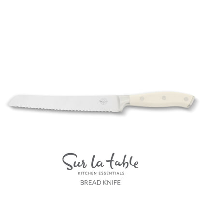 Sur La Table Kitchen Essentials Tasting Kitchen German Steel Bread Knife, 8-Inch Stainless Steel Blade – Professional Kitchen Knife with White Handle and Forged Full Tang