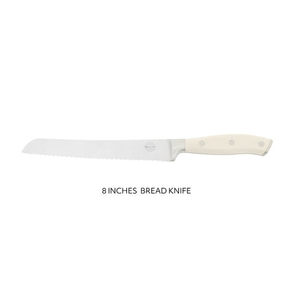 Sur La Table Kitchen Essentials Tasting Kitchen German Steel Bread Knife, 8-Inch Stainless Steel Blade – Professional Kitchen Knife with White Handle and Forged Full Tang