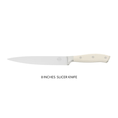 Sur La Table Kitchen Essentials Tasting Kitchen German Steel Slicer Knife, 8-Inch Stainless Steel Blade – Professional Kitchen Knife with White Handle and Forged Full Tang