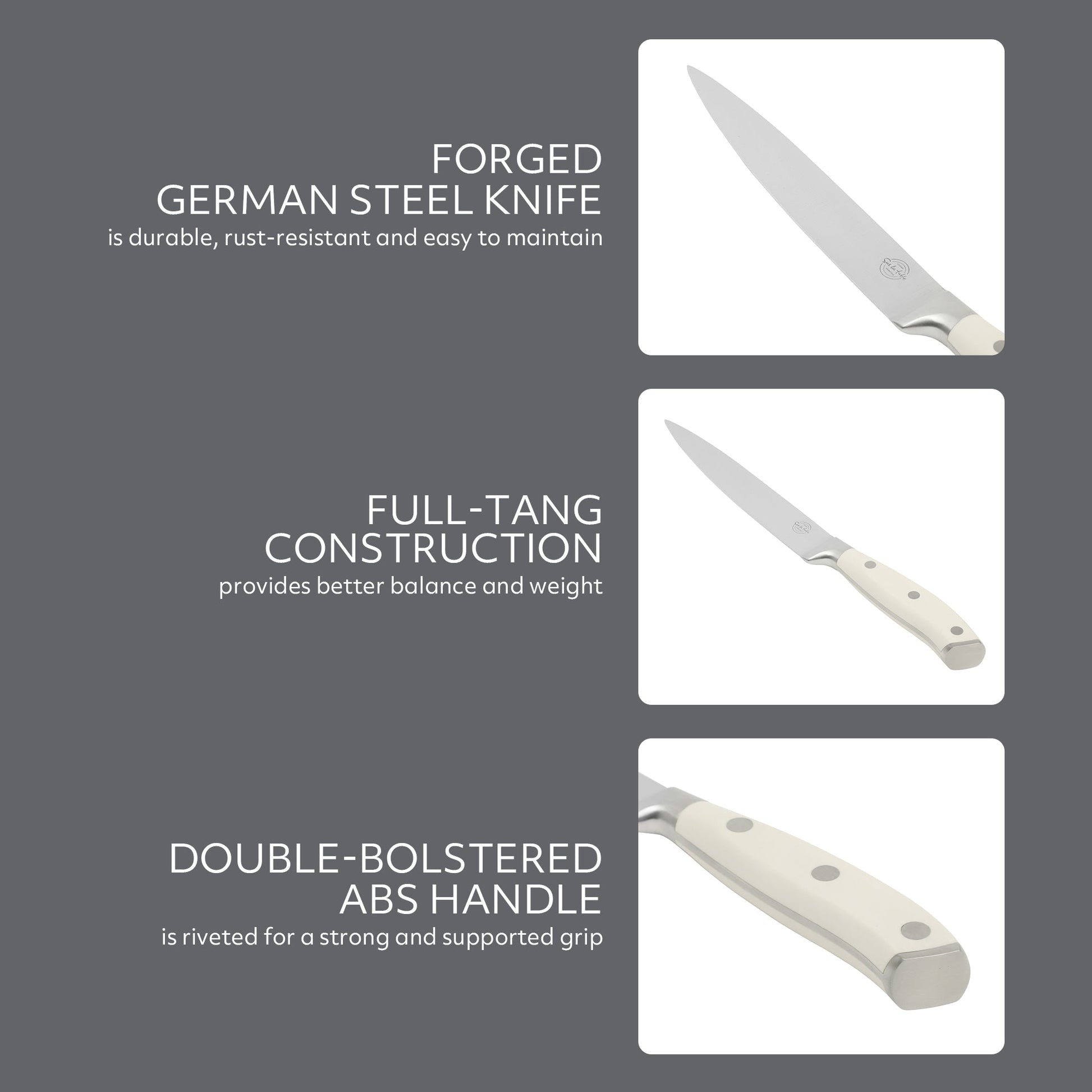 Sur La Table Kitchen Essentials Tasting Kitchen German Steel Slicer Knife, 8-Inch Stainless Steel Blade – Professional Kitchen Knife with White Handle and Forged Full Tang