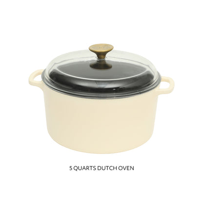 Sur La Table Kitchen Essentials Supper Club 5-Quart Enamel-Coated Cast Iron Dutch Oven Pot with Oven Safe Glass Lid, Oven-to-Table Cookware for Bread, Soups, Stews & Braising