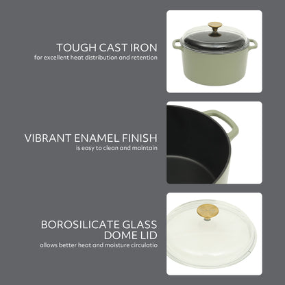Sur La Table Kitchen Essentials Supper Club 5-Quart Enamel-Coated Cast Iron Dutch Oven Pot with Oven Safe Glass Lid, Oven-to-Table Cookware for Bread, Soups, Stews & Braising