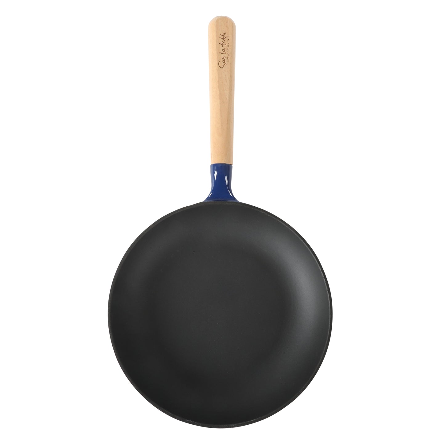 Sur La Table Kitchen Essential Main Canteen 9.5" Pre-Seasoned Cast Iron Skillet w/ Wood Handle, Natural Nonstick Lightweight Frying Pan for Searing, Sautéing & Everyday Cooking