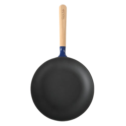 Sur La Table Kitchen Essential Main Canteen 9.5" Pre-Seasoned Cast Iron Skillet w/ Wood Handle, Natural Nonstick Lightweight Frying Pan for Searing, Sautéing & Everyday Cooking