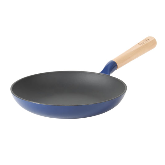 Sur La Table Kitchen Essential Main Canteen 9.5" Pre-Seasoned Cast Iron Skillet w/ Wood Handle, Natural Nonstick Lightweight Frying Pan for Searing, Sautéing & Everyday Cooking