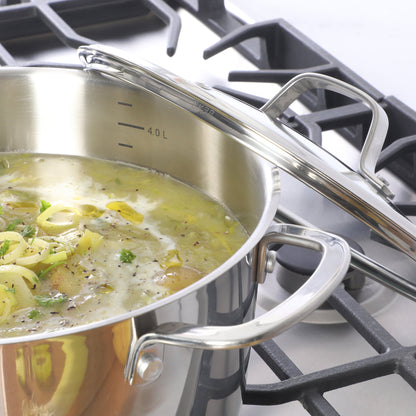 Sur La Table Kitchen Essentials Chef's Deck 3-Piece 5.3-Quart Stainless Steel Dutch Oven with Steamer Insert & Glass Lid – Induction Ready, Tri-Ply Base, Polished Finish & Hollow Stay-Cool Handles
