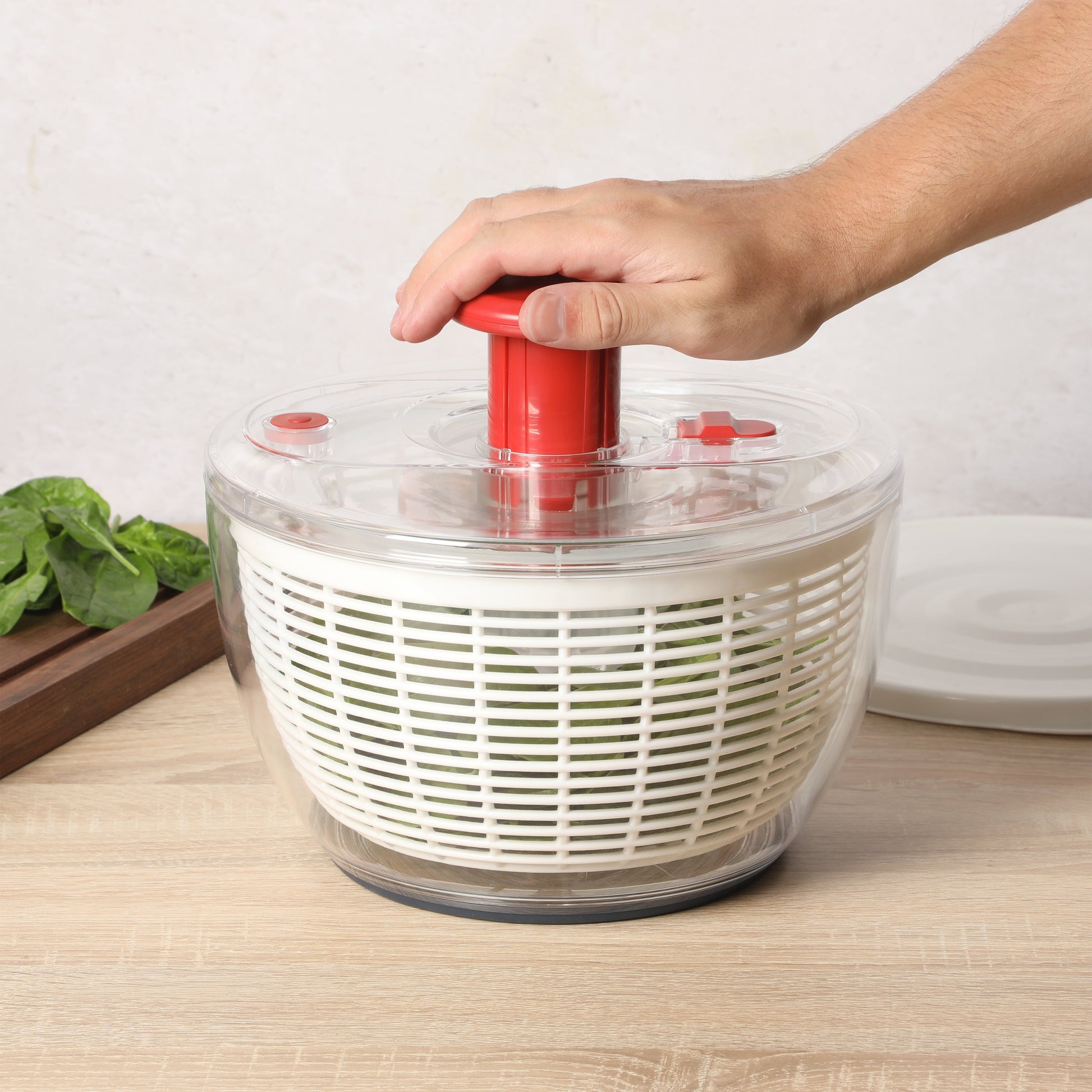 Sur La Table Kitchen Essential 6.3 Qt Salad Spinner, Fruit Washer, Fruit Washing Bowl with Strainer, Vegetable Cleaner, Salad Cleaner, Lettuce Washer