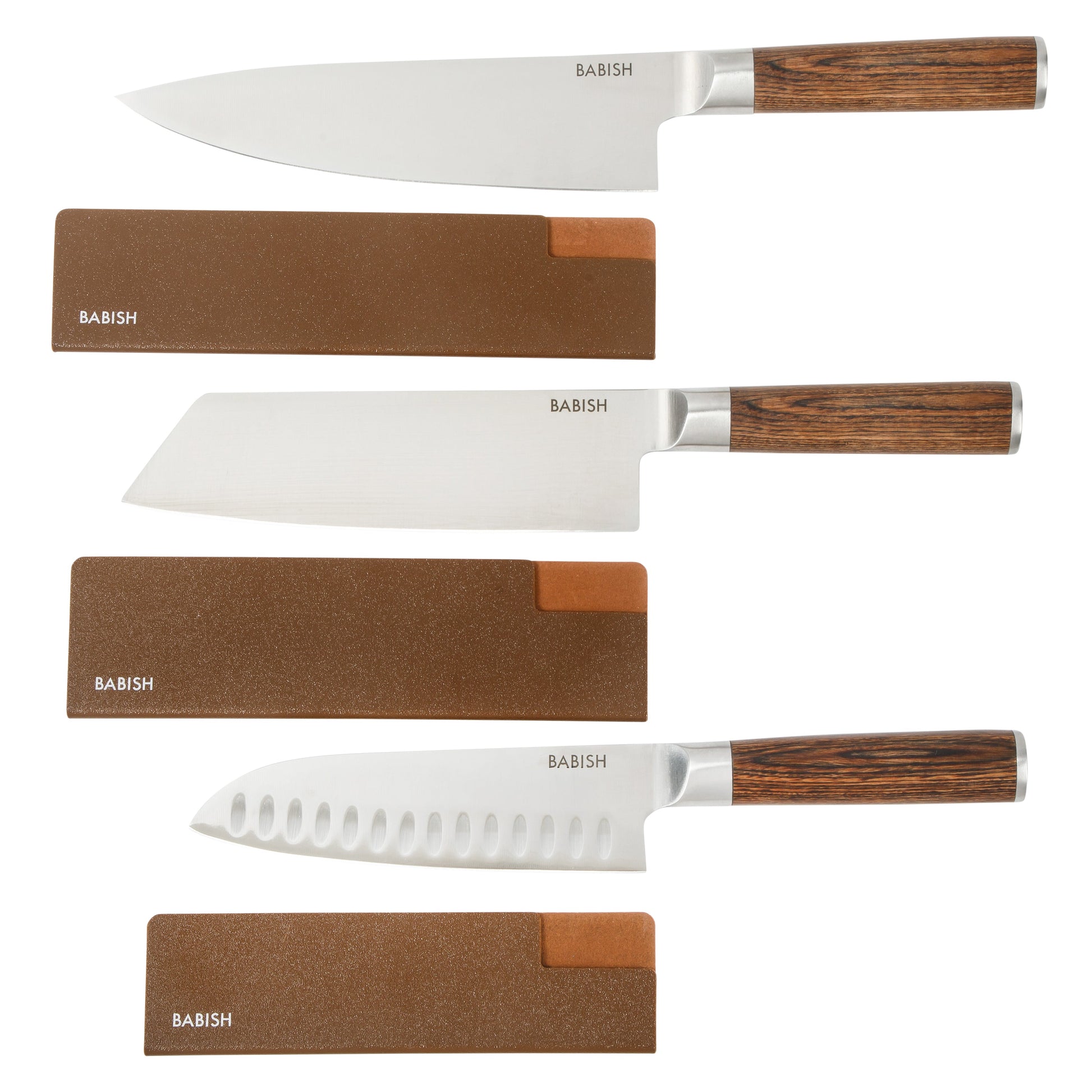 Babish 14-Piece Full Tang Forged Light/Dark Pakka Wood Kitchen Knife Set – High-Carbon 1.4116 German Steel Cutlery with Protective Sheaths – Professional Chef Knife Set