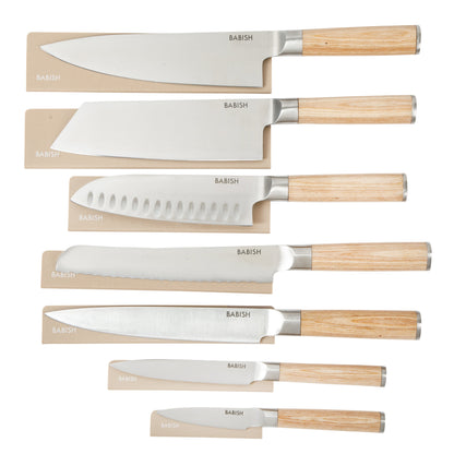 Babish 14-Piece Full Tang Forged Light/Dark Pakka Wood Kitchen Knife Set – High-Carbon 1.4116 German Steel Cutlery with Protective Sheaths – Professional Chef Knife Set
