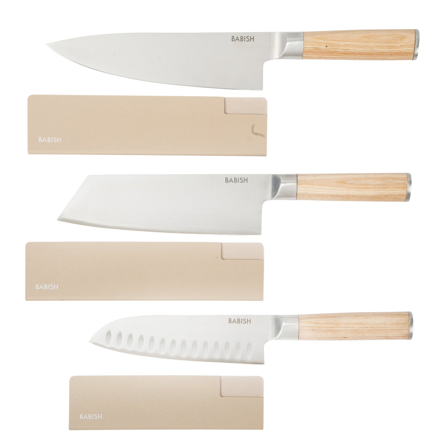 Babish 14-Piece Full Tang Forged Light/Dark Pakka Wood Kitchen Knife Set – High-Carbon 1.4116 German Steel Cutlery with Protective Sheaths – Professional Chef Knife Set
