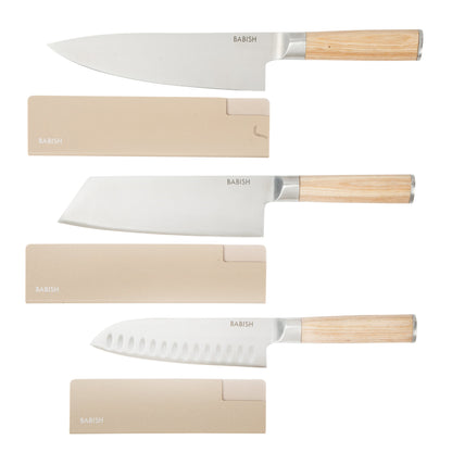 Babish 14-Piece Full Tang Forged Light/Dark Pakka Wood Kitchen Knife Set – High-Carbon 1.4116 German Steel Cutlery with Protective Sheaths – Professional Chef Knife Set