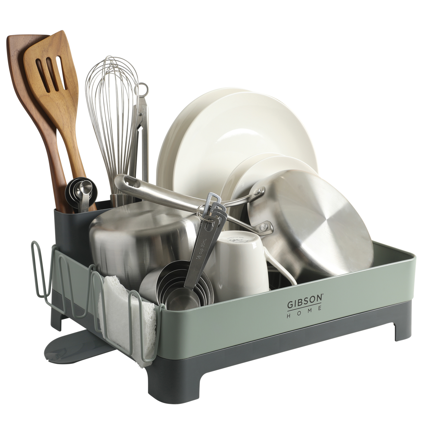 Gibson Home Nestcraft Full Size Rust Resistant Dish Rack with Drain Board and Flatware Caddy