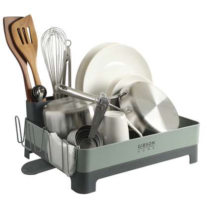 Gibson Home Nestcraft Full Size Rust Resistant Dish Rack with Drain Board and Flatware Caddy